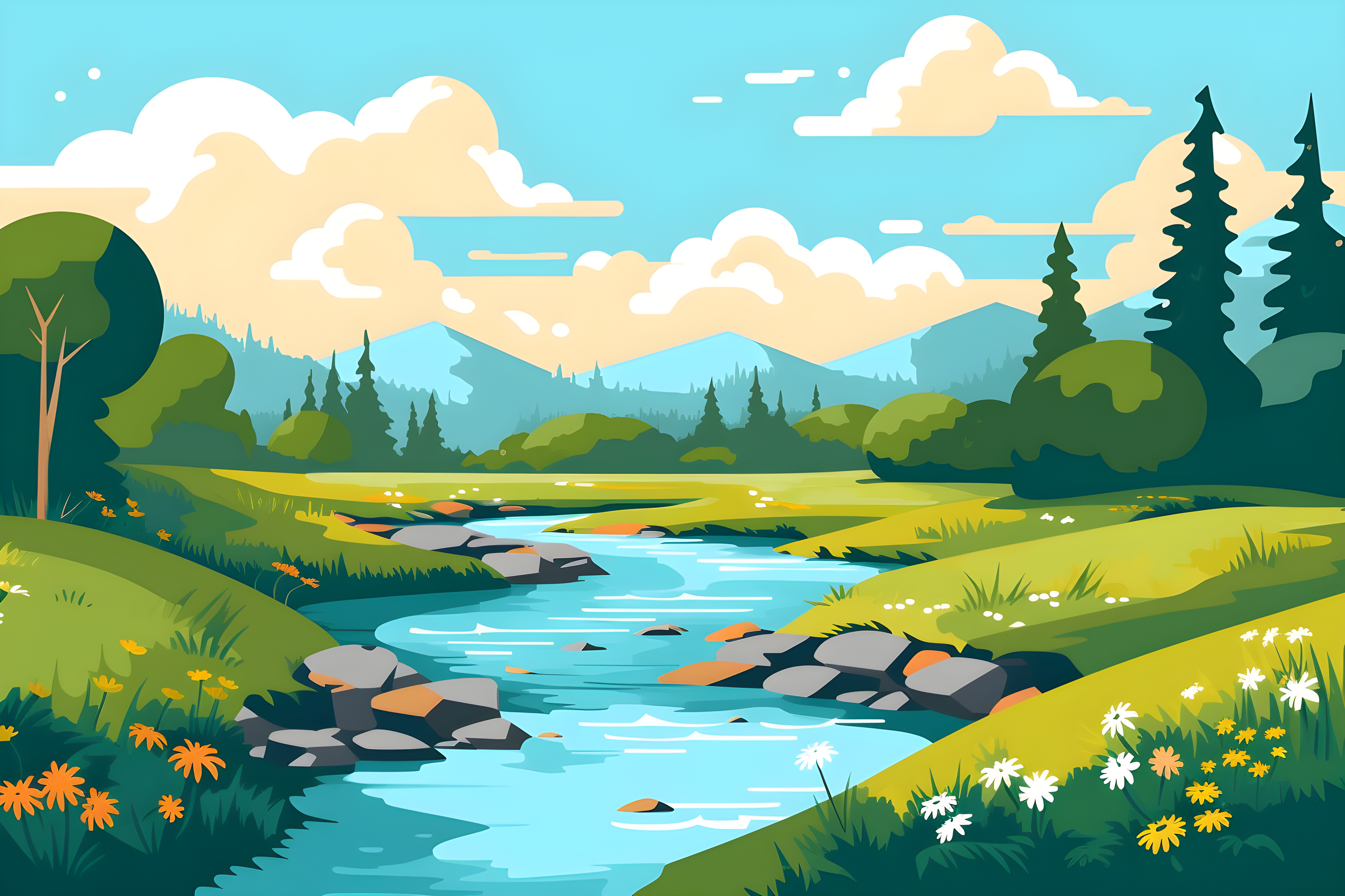 River Scenary | Background Vector Illustration